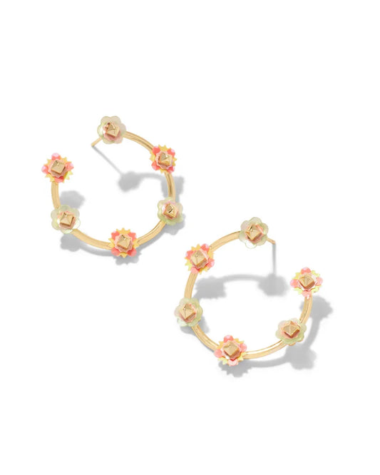 Kendra Scott - Deliah Gold Open Frame Hoops in Pink Mix - Findlay Rowe Designs