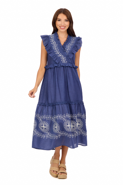 Mud Pie - Dress - Radford Embroidered Midi - Blue