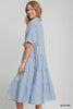 Dress - Frayed Stripe Tiered - Blue Mix