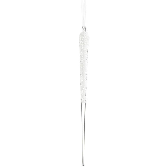 Ornament - 15in Snowed Glass Icicle Ornament Clear Whit - Findlay Rowe Designs