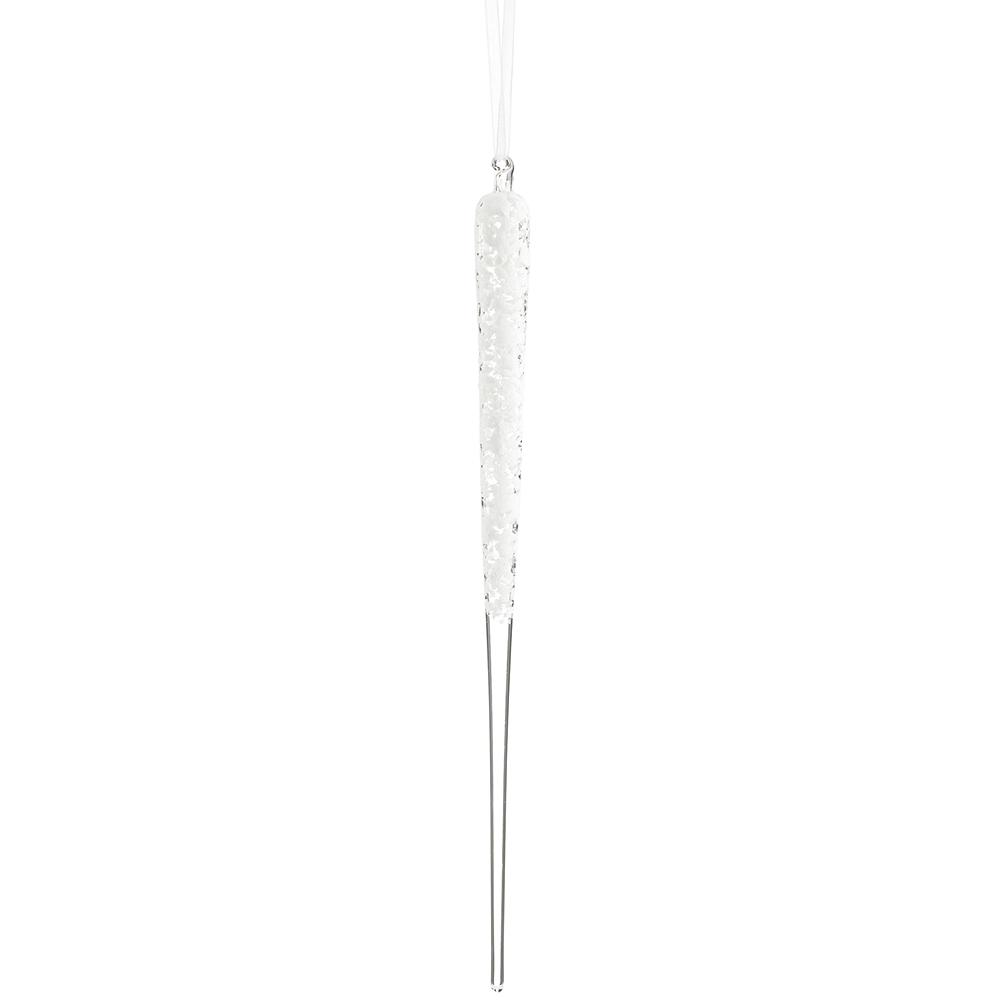 Ornament - 15in Snowed Glass Icicle Ornament Clear Whit - Findlay Rowe Designs