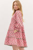 Dress - Pink Tiered Print - Scallop Trim Inset