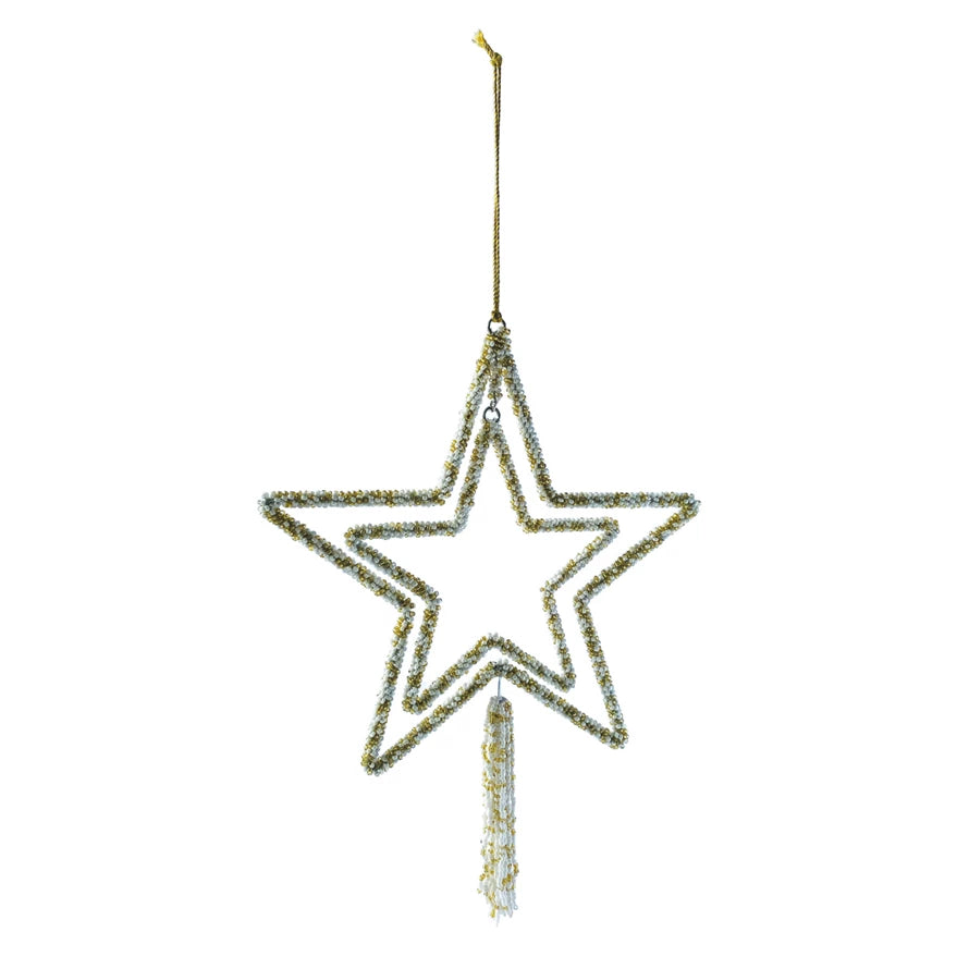 Ornament - Glass Beaded Metal Star with Tassel - Findlay Rowe Designs