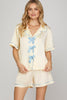 Pajama Short Set - Cream with Blue Trim - Findlay Rowe Designs