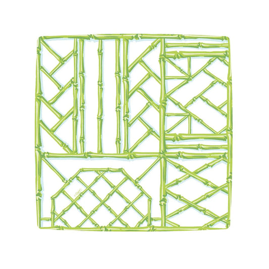 Caspari - Plate Salad Dessert Square - Bamboo Screen Moss Green