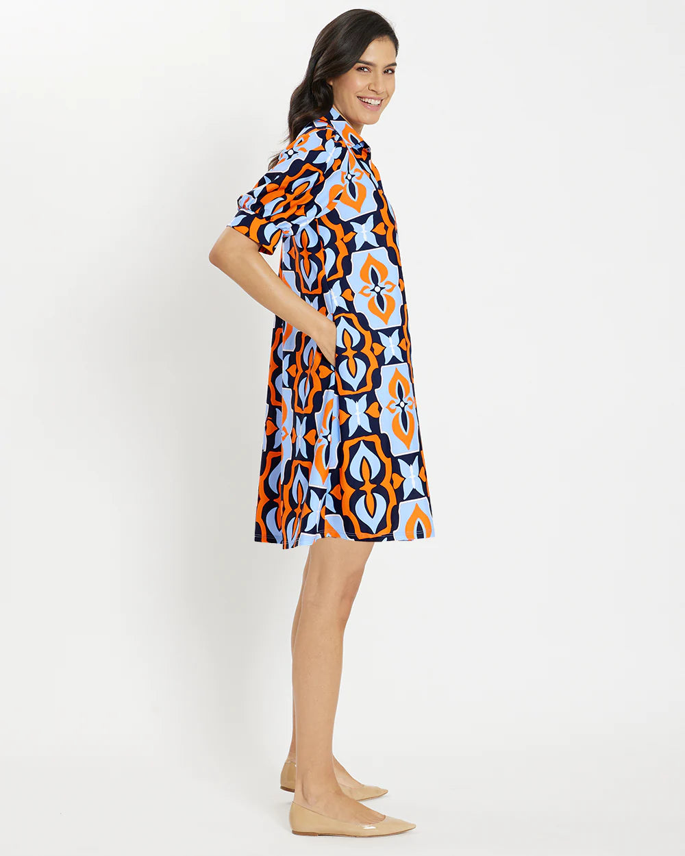 Jude Connally - Emerson Dress Jude Cloth - Butterfly Tile Navy - Findlay Rowe Designs