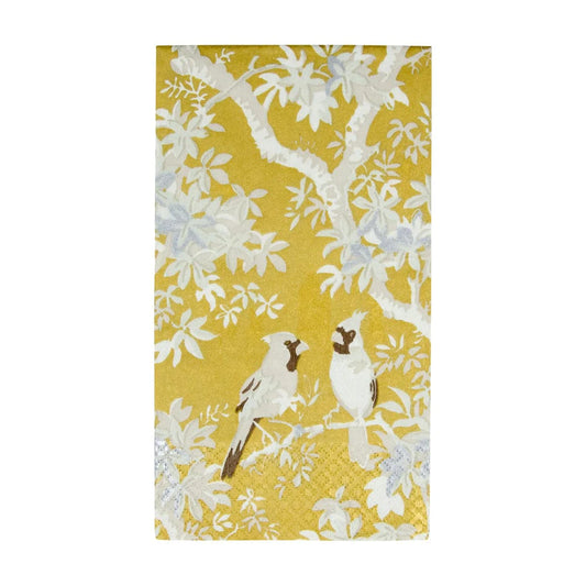 Caspari - Guest Towel Napkins - Scenic Songbirds Gold - Findlay Rowe Designs