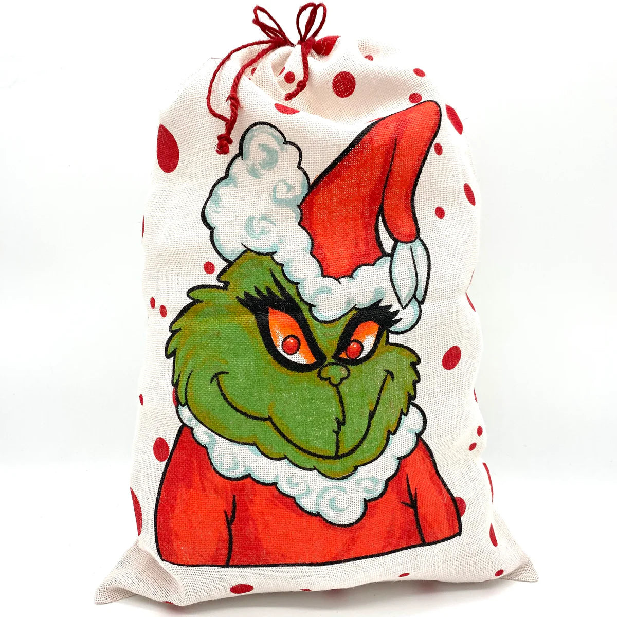 Santa Sack - Red With Green Grinch - Jute