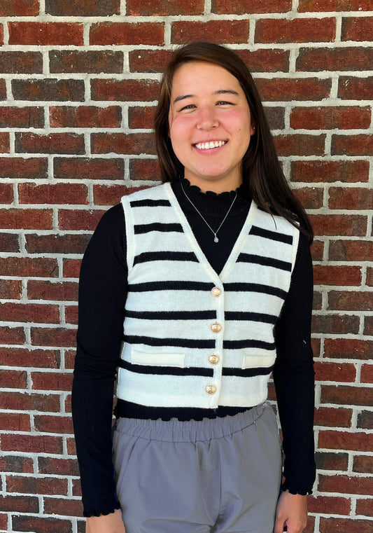 Sweater - Ivory and Black Striped Vest - Findlay Rowe Designs