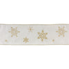 Ribbon - Wired Polyester ivory with gold snowflakes 4in x 5 YDS - Findlay Rowe Designs