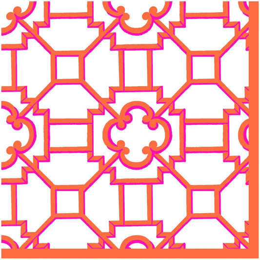 Caspari - Cloth Napkin - Garden Trellis Fuchsia Orange