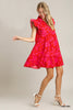 Dress - Floral Print A-Line - Red