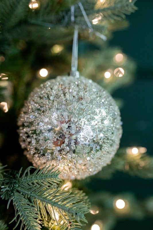 Ornament - 4in Iced Metallic Champagne Ball