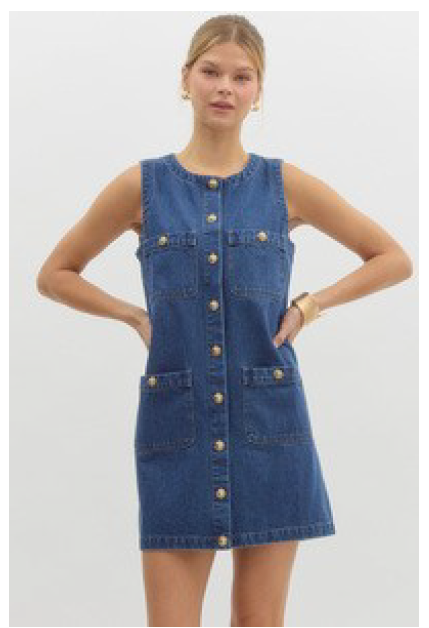 Dress - Denim Sleeveless - Gold Button