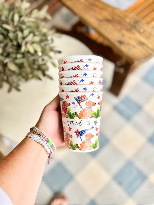 Happy by Rachel - Reusable Party Cups - Patriotic American Dogs