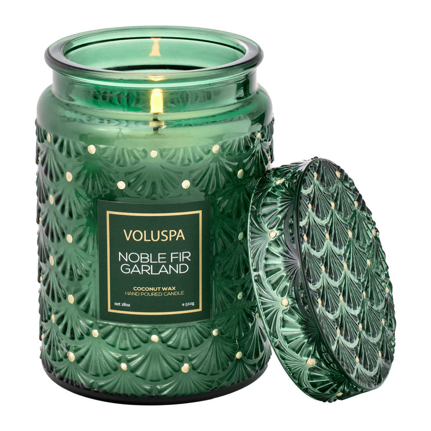 Voluspa - NOBLE FIR GARLAND LARGE JAR CANDLE - Findlay Rowe Designs