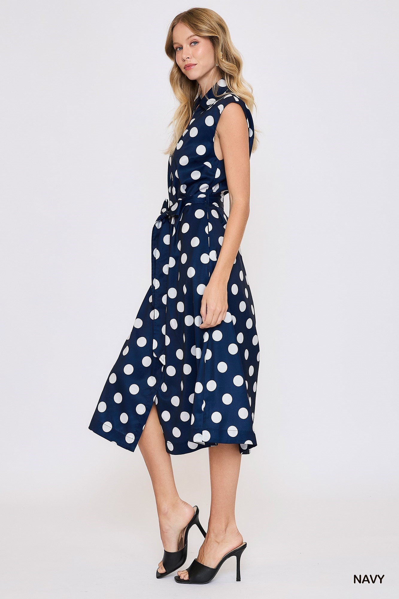 Dress - Polkadot Button Down - Navy