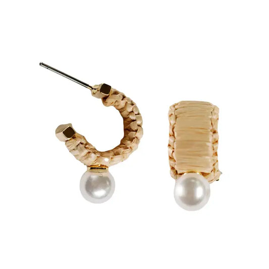 St. Armands - Earring - Mini Raffia Pearl Huggie Hoop - Findlay Rowe Designs