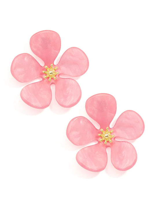 Earrings - Glistening Resin Flower Stud - Pink - Findlay Rowe Designs