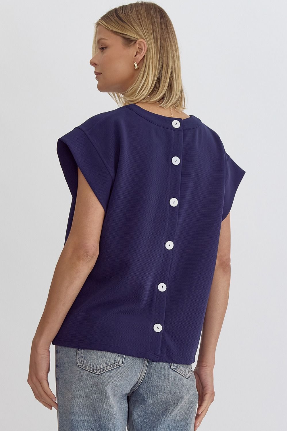 Top - Ribbed Short Sleeve - Navy - Findlay Rowe Designs