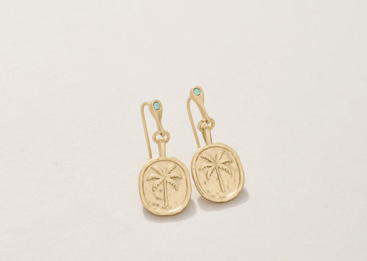 Spartina - Earrings - Gold Palm Tree Medallion