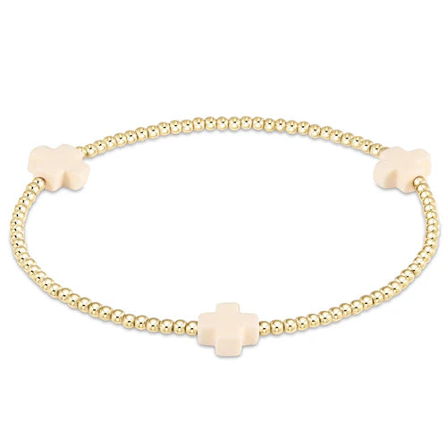 Enewton - Signature Cross Gold Pattern 2mm Bead Bracelet - Off White - Findlay Rowe Designs