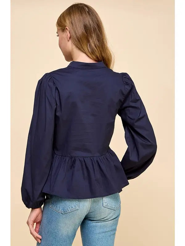 Top - Long Sleeve Scallop Border - Navy - Findlay Rowe Designs