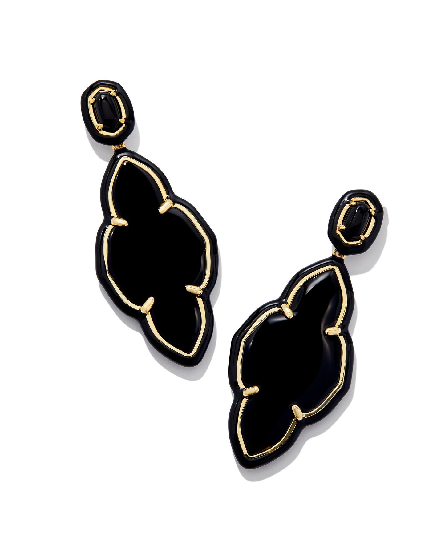 Kendra Scott - Earrings - Abbie Gold Enamel Frame Statement - Black Banded Agate - Findlay Rowe Designs