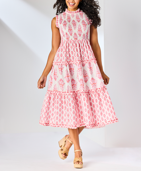 Mud Pie - Dress - Ward Smocked Midi - Pink