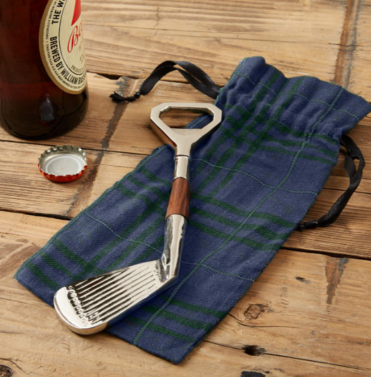 Golf Club Bottle Opener - Plaid Gift Pouch - Findlay Rowe Designs