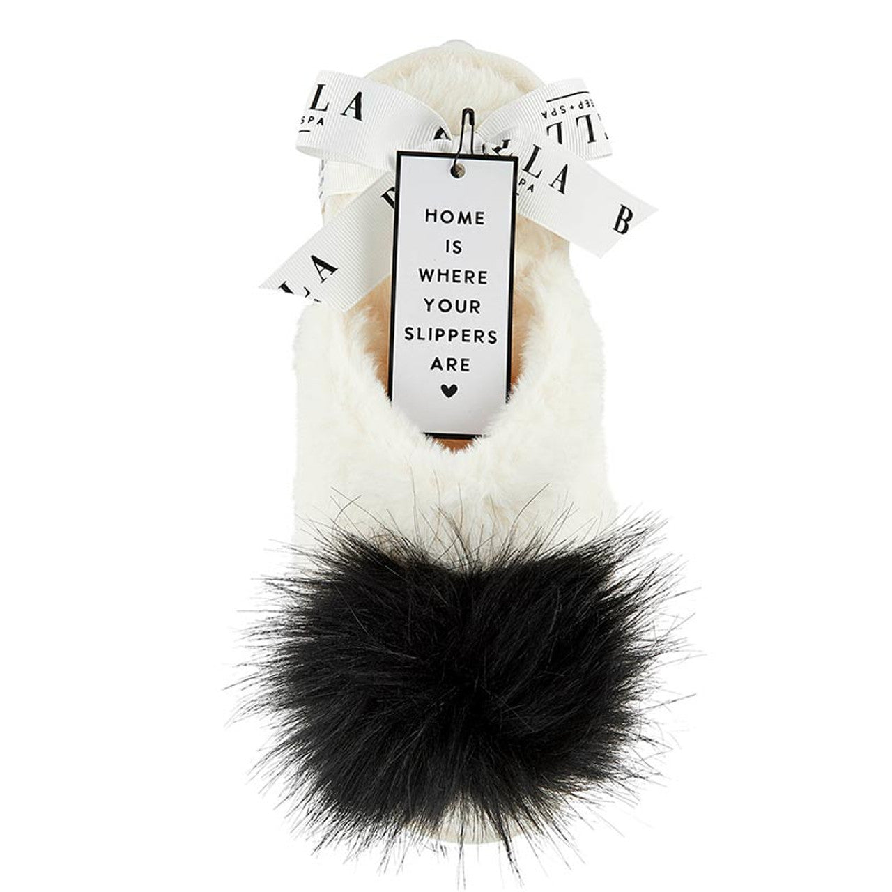 Bella Plush Slippers - Ivory with Black Pom Pom - Findlay Rowe Designs