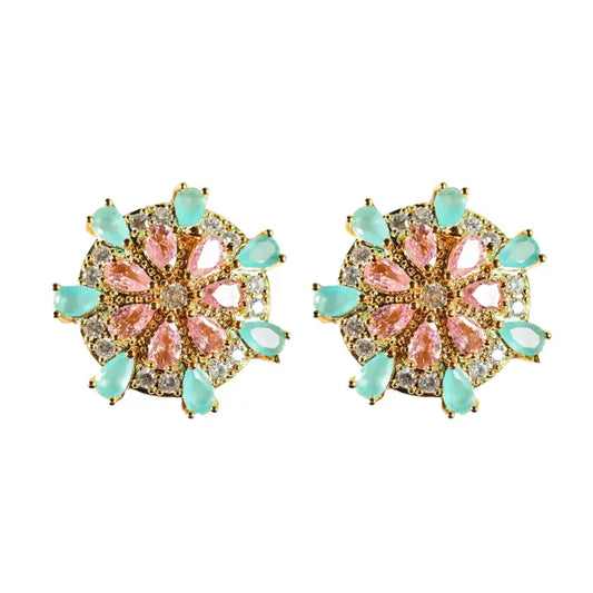 St. Armands - Earrings - Pink and Turquoise Sparkling Sand Dollar Stud