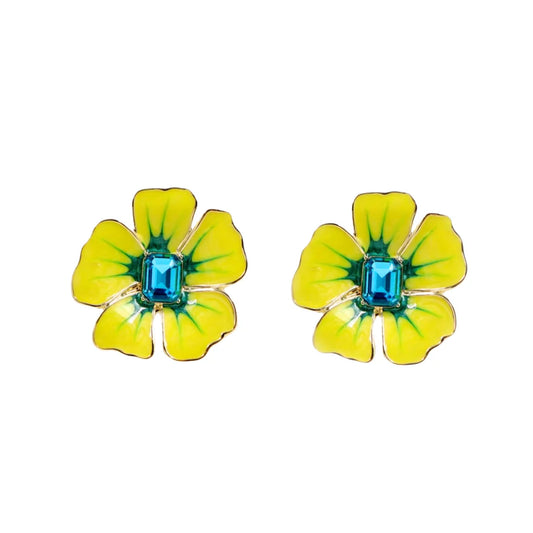 Brianna Cannon – Studs Earring - Yellow And Blue Hibiscus - Findlay Rowe Designs