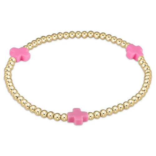 Enewton Extends - Signature Cross Gold 3mm Bead Bracelet - Bright Pink