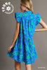 Dress - Floral Print A-Line - Azure