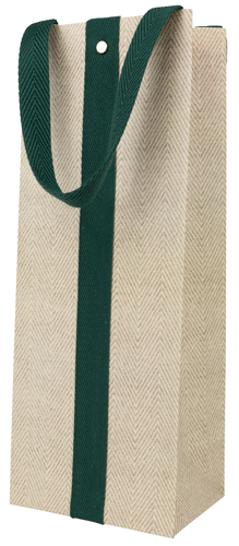 Caspari - Wine Bag - Jute and Hunter Green