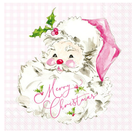 Cocktail Napkin - Pink Santa - Findlay Rowe Designs