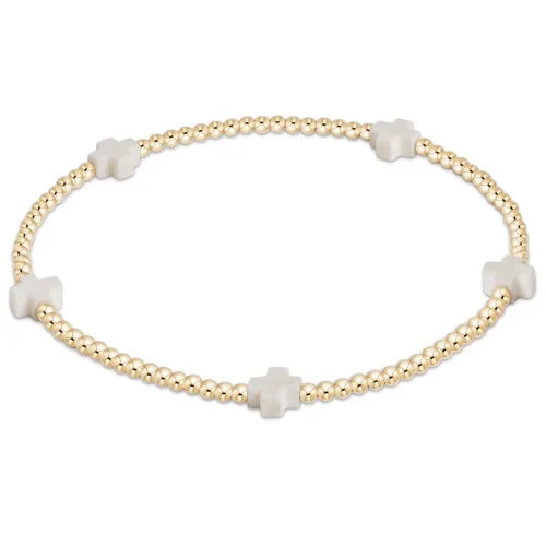 Enewton - Signature Cross Gold Small 2mm Bracelet - Off White