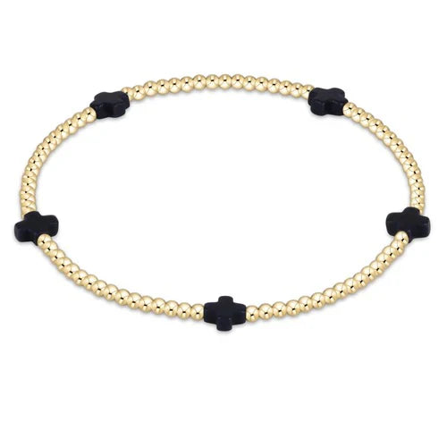 Enewton - Signature Cross Gold Small 2mm Bracelet - Charcoal