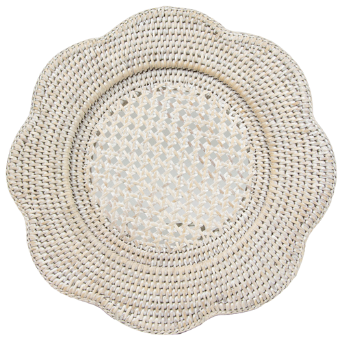 Caspari - Round Plate Charger - Rattan - White Natural - Scalloped - Findlay Rowe Designs