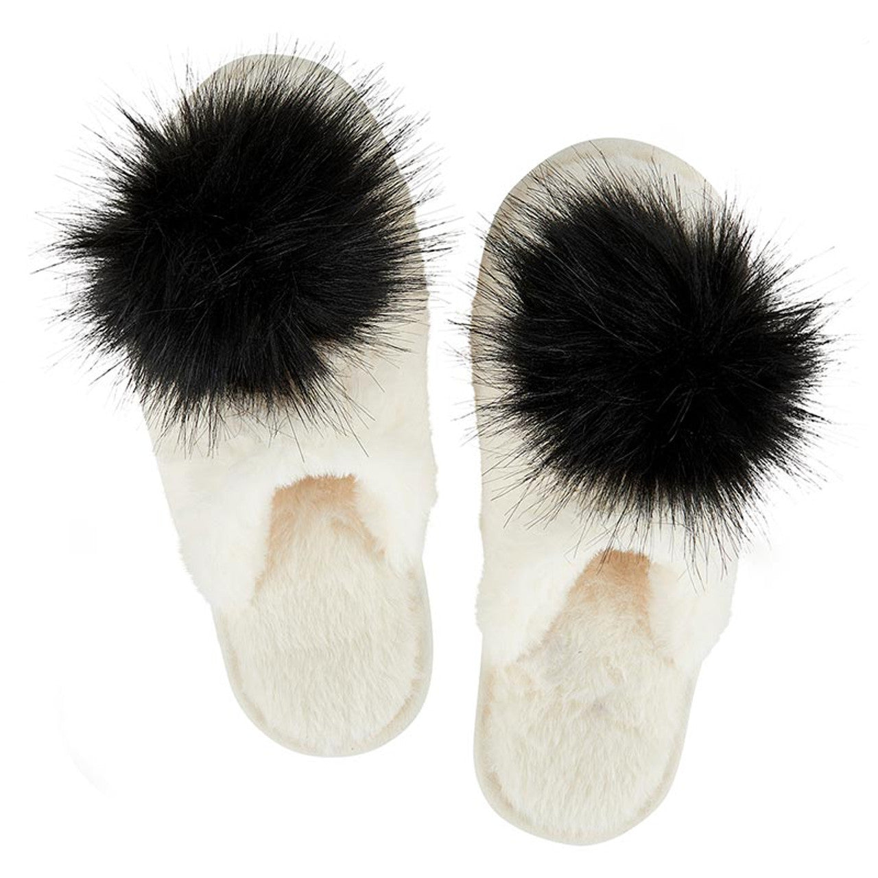 Bella Plush Slippers - Ivory with Black Pom Pom - Findlay Rowe Designs