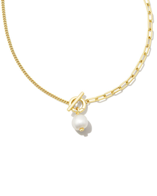 Kendra Scott - Necklace - Leighton Gold Pearl Chain - White Pearl