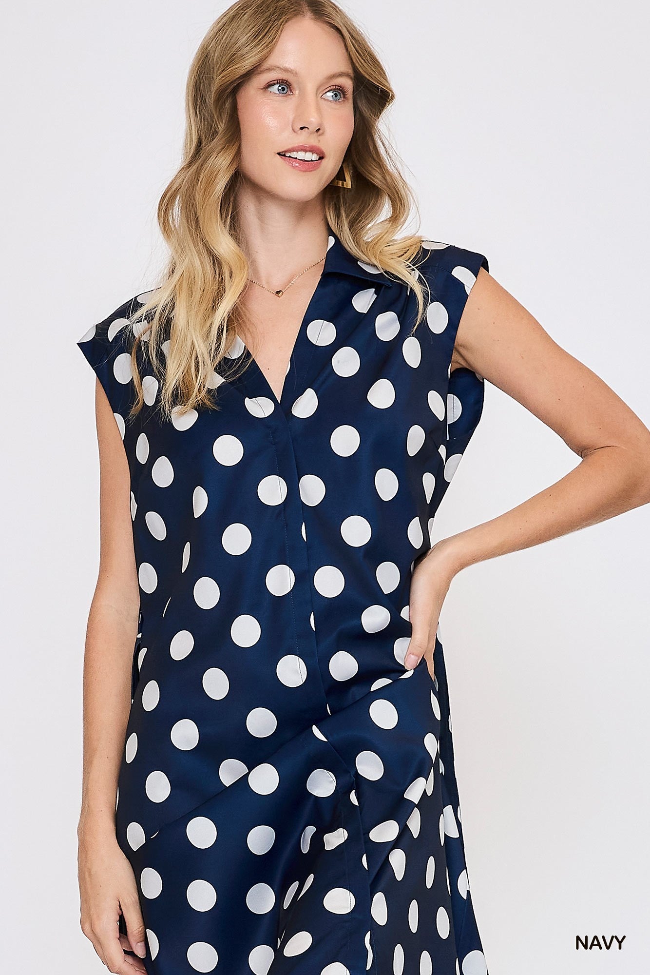 Dress - Polkadot Button Down - Navy