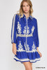 Dress - Border Print Tiered Hem - Cobalt