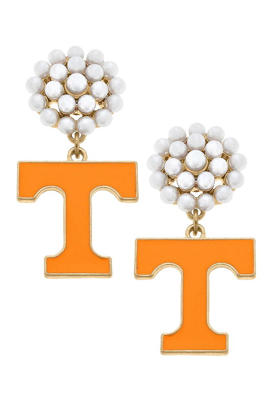 Tennessee Volunteers Pearl Cluster Enamel Drop Earrings - Findlay Rowe Designs