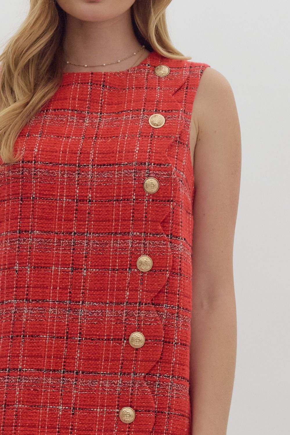 Dress - Tweed Plaid Sleeveless - Red - Findlay Rowe Designs