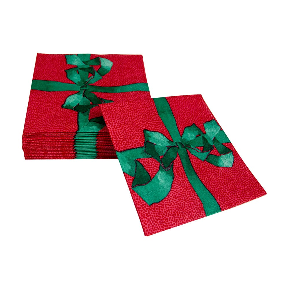 Caspari - Cocktail Napkins -Tied With A Bow Red and Spruce - Findlay Rowe Designs