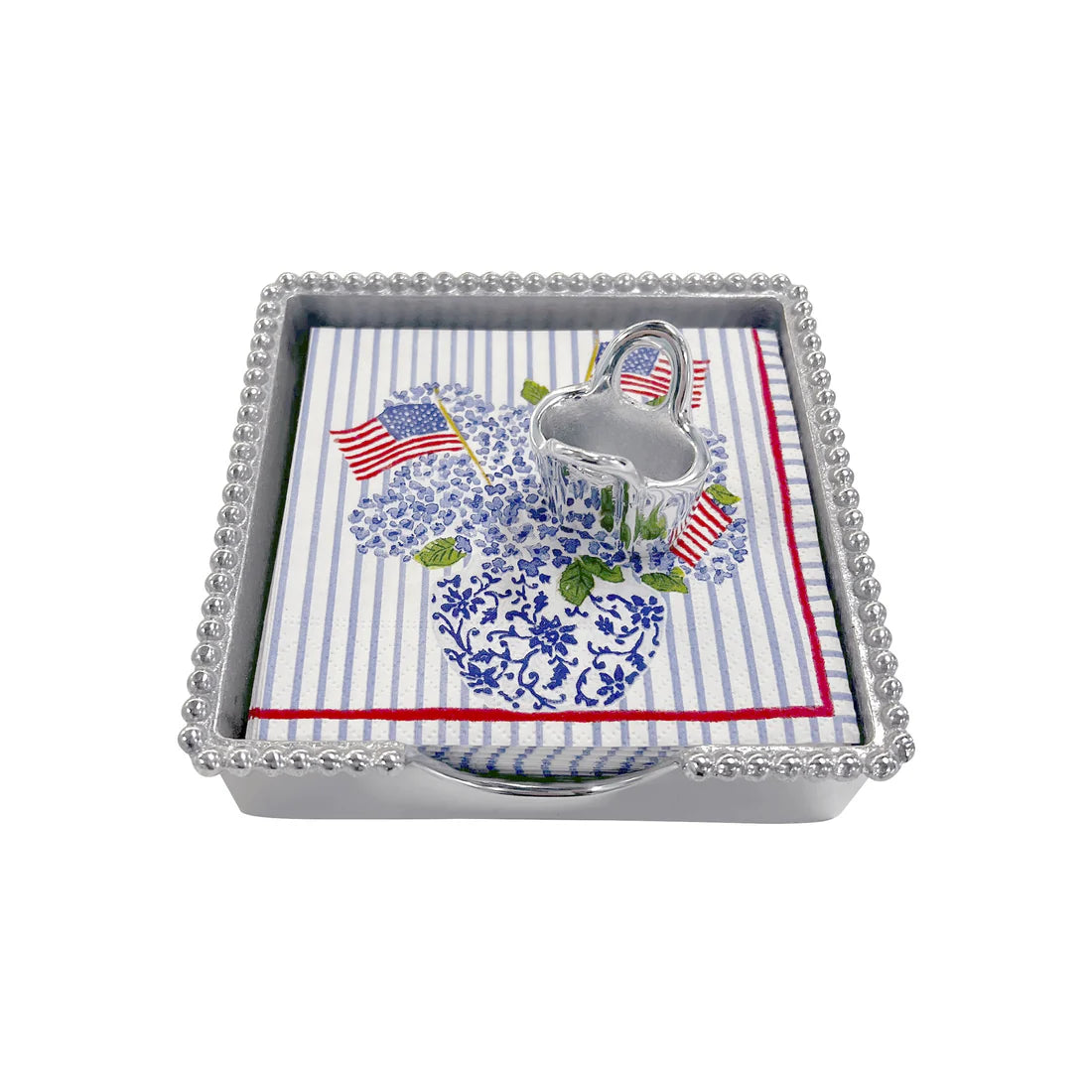 Mariposa - Beaded Napkin Box Set - Flags and Hydrangeas with Tote