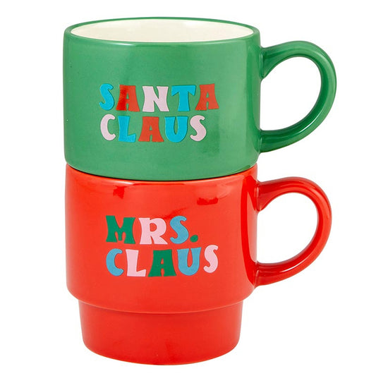 Coffee Mug - Stacking Mug Set - Mrs and Santa Claus