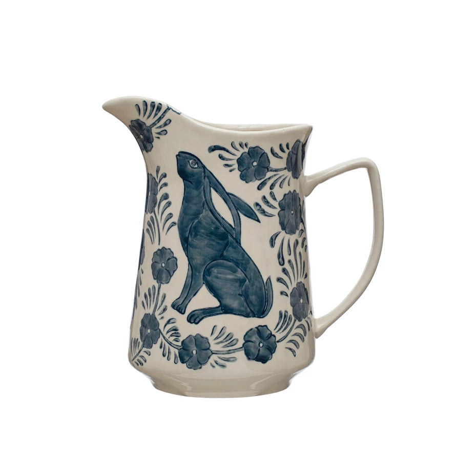 Hand-Painted Stoneware Pitcher w/ Rabbit & Flowers - Findlay Rowe Designs